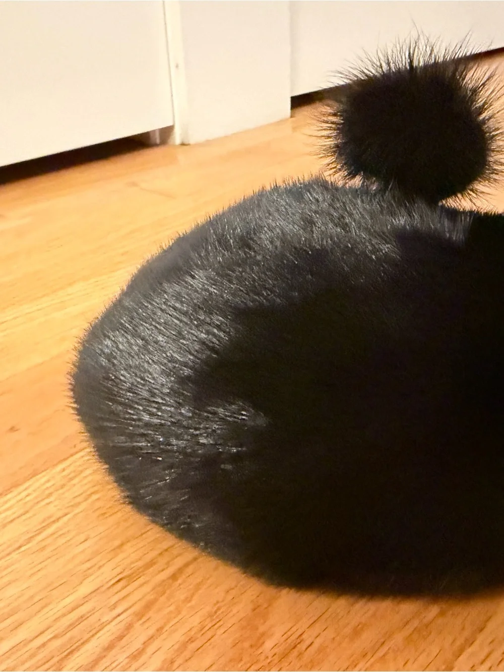Black Fur Pom Beanie Hat